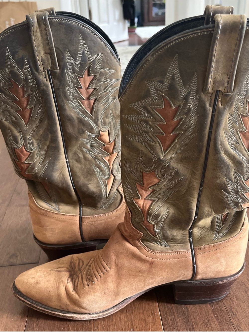 Dan Post Two-Tone Tan and Olive Western Cowboy Boots